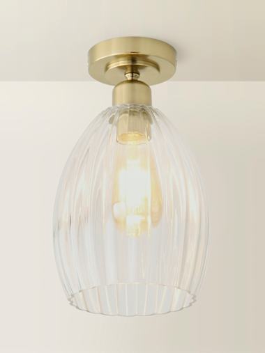 Brushed Gold Ribbed Glass Dome Semi Flush Ceiling Light