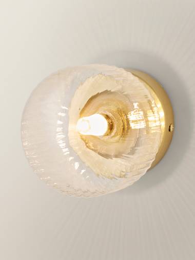 Calpe Brushed Gold and Ribbed Glass Flush Wall Light 