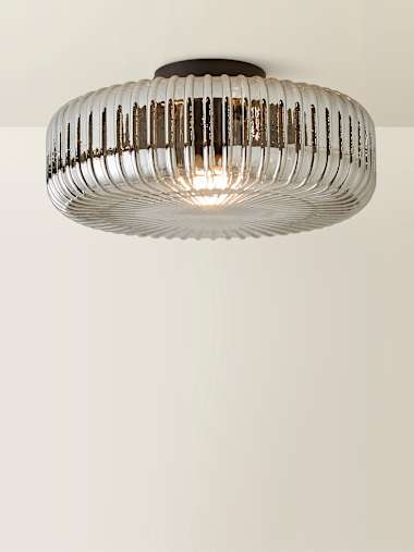 Black Ribbed Glass Flush Ceiling Light