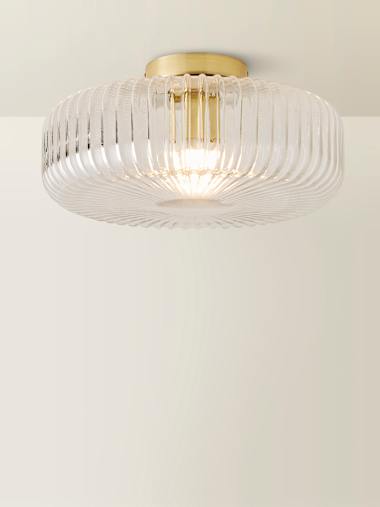 Brushed Gold Ribbed Glass Flush Ceiling Light