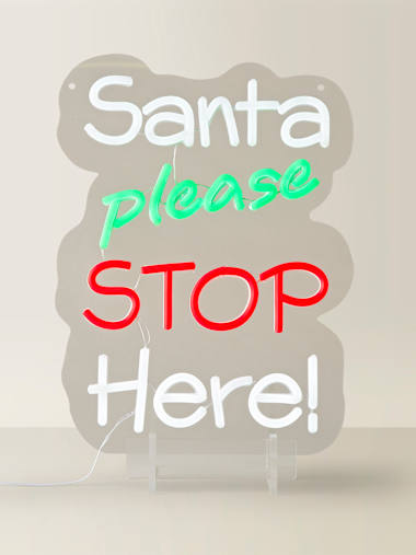Premier Decorations Santa Please Stop Here Neon Effect Sign