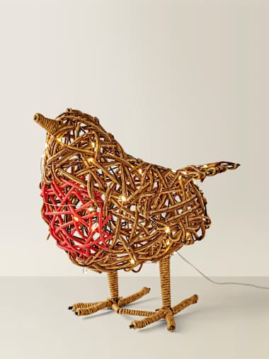 Premier Decorations Battery Operated Outdoor Rattan Robin with Warm White LEDs