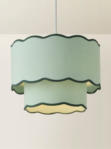 2-Tier Colour Clash Green Trim Scalloped Shade