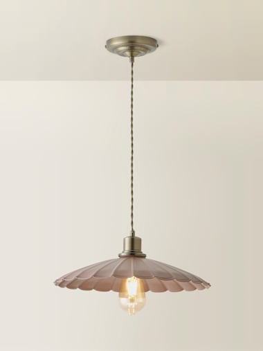 Brushed Brass Dusky Pink Floral Scallop Pendant Ceiling Light
