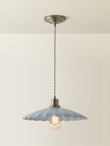Brushed Brass Powder Blue Floral Scallop Pendant Ceiling Light
