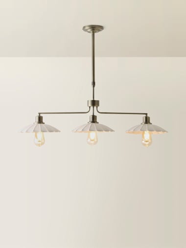 Holborn 3-Drop Brushed Brass Diner Ceiling Light with Scalloped Shades