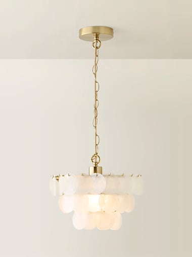 Brushed Gold 3 Tier Capiz Chandelier Ceiling Light
