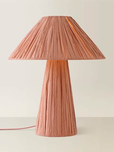 Pink Paper Woven Table Lamp with Taper Shade