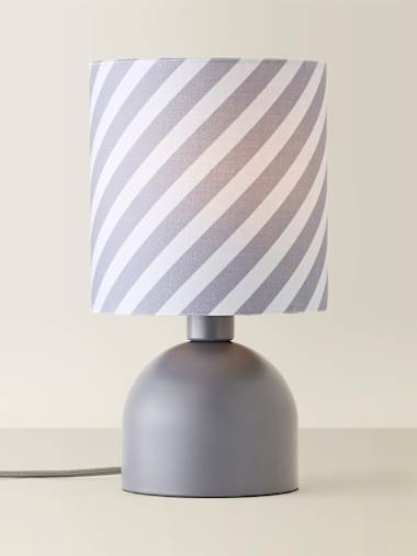 Grey Dome Table Lamp with Striped Shade