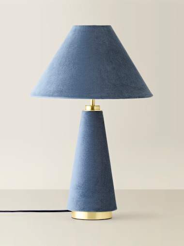Denim Blue Velvet Conical Table Lamp
