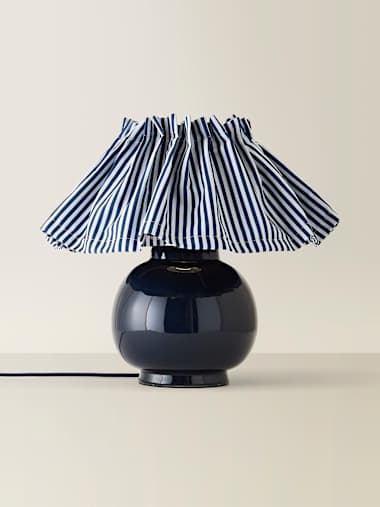Navy Ceramic Table Lamp with Pinstripe Skirt Shade