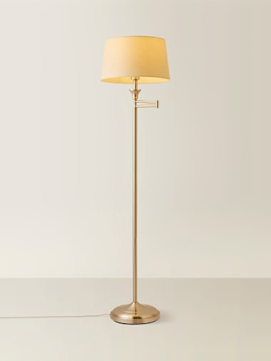 Brushed Chrome Floor Lamp with Beige Shade