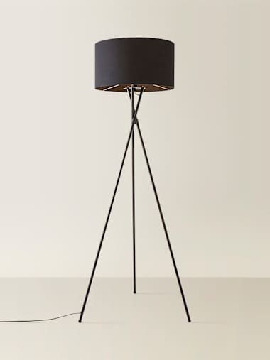 Black Tripod Floor Lamp with Large Black Shade