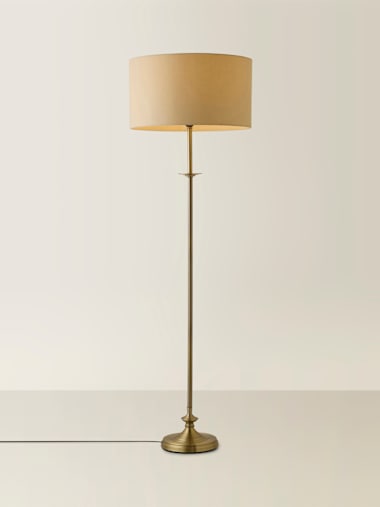 Antique Brass Floor Lamp with Large Cream Shade