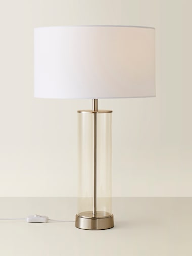 Brushed Chrome and Clear Table Lamp with White Shade