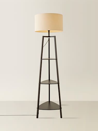 Hiru Matte Black Tripod Floor Lamp with Large Natural Shade