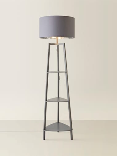 Grey Tripod Floor Lamp with XL Grey and Chrome Shade