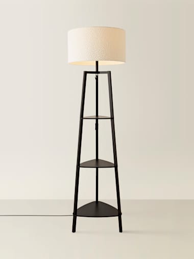 Matte Black Tripod Floor Lamp with Large Cream Boucle Shade