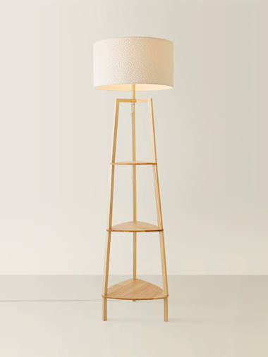 Hiru Natural Tripod Floor Lamp with Large Cream Boucle Shade