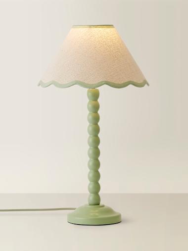Sage Green Bobbin Table Lamp with Green Trim Scallop Shade