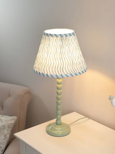 Bobbles Sage Green Bobbin Table Lamp with Green Wave Shade