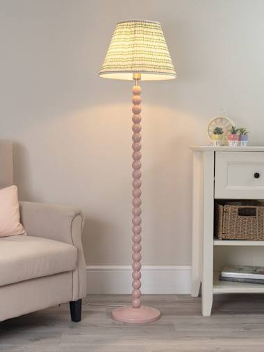 Bobbles Rose Pink Bobbin Floor Lamp with Pink Aztec Shade