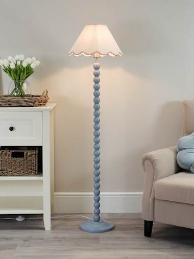 Bobbin Powder Blue Floor Lamp with Blue Shade | ValueLights