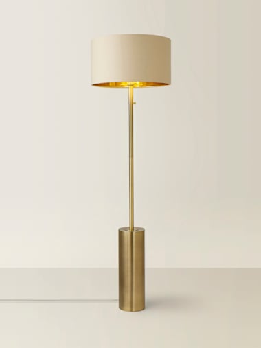Lexy Antique Brass Dimmable Floor Lamp with Beige and Gold Shade