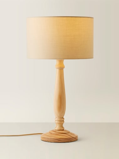 Victoria Light Wood Candlestick Table Lamp with Natural Shade