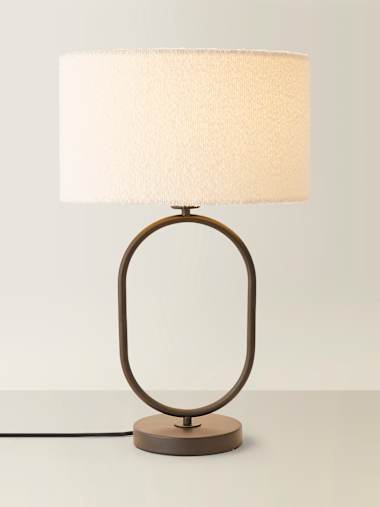Antonia Matte Black Oval Table Lamp with Cream Boucle Shade
