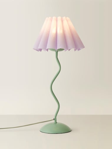 Wiggle Green Table Lamp with Lilac Pleated Tapered Shade