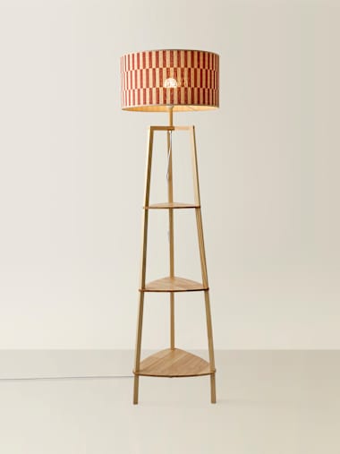Hiru Natural Shelved Floor Lamp with Orange Bamboo Shade