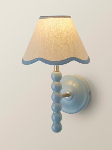 Bobbles Powder Blue Bobbin Wall Light with Blue Trim Scalloped Shade