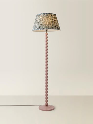 Rose Pink Bobbin Floor Lamp with Floral Print Pleated Shade