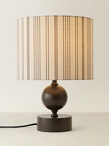 Anthony Black Candlestick Table Lamp with Striped Linen Shade