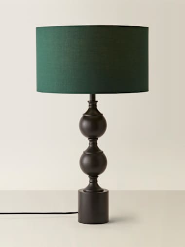 Black Metal Candlestick Table Lamp with Forest Green Shade