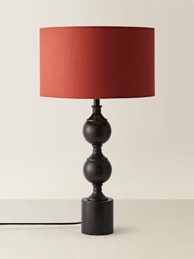 Black Metal Candlestick Table Lamp with Rust Shade