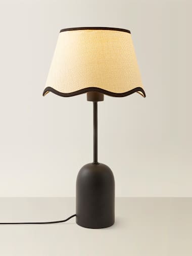 Black Dome Table Lamp with Black Trim Scalloped Shade