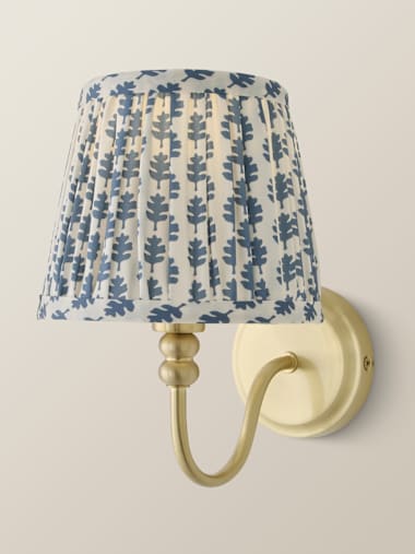 Binky Brushed Gold Rechargeable Wall Light with Blue Pleated Shade