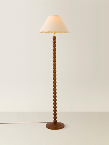Walnut Bobbin Floor Lamp with Natural Trim Scallop Shade
