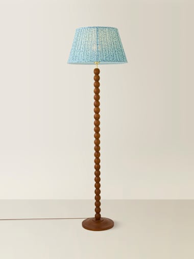 Walnut Bobbin Floor Lamp with Leaf Print Shade