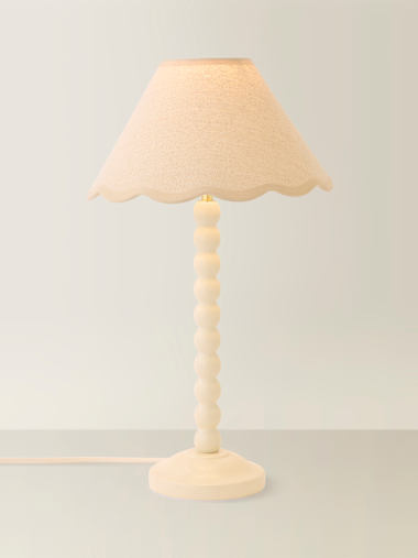 Cream Bobbin Table Lamp with Natural Trim Scallop Shade