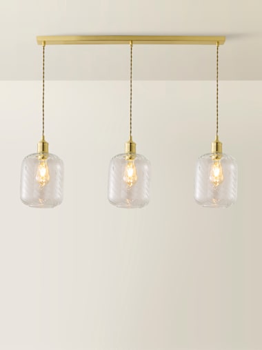 Brushed Gold and Clear Swirl Glass 3 Drop Diner Ceiling Light