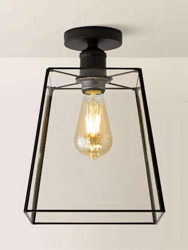 Matte Black Flush Ceiling Light with Glass Shade
