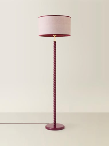 Pink Wooden Twist Floor Lamp with Trim Drum Shade