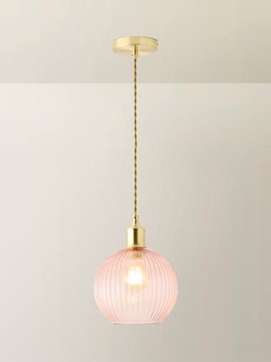 Pink Ribbed Glass Ceiling Light