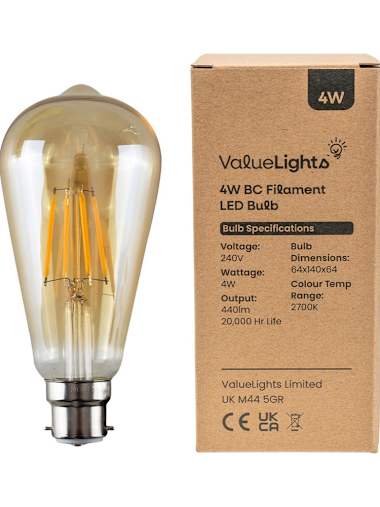 3 x 4W BC B22 Warm White LED Filament Pear Shaped Bulbs