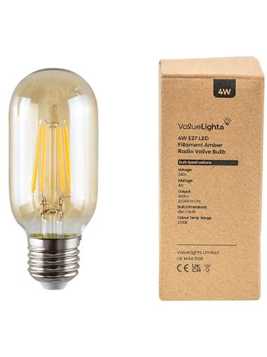 5 x 4W ES E27 Warm White LED Filament Radio Valve Bulbs