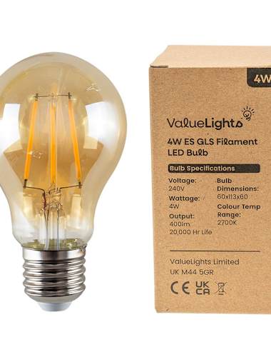 Pack of 3 x E27 Amber Filament LED GLS Bulbs