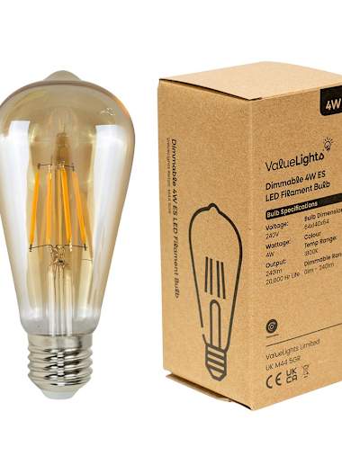 5 x Dimmable 4W ES E27 LED Amber Filament Pear Shaped Bulbs